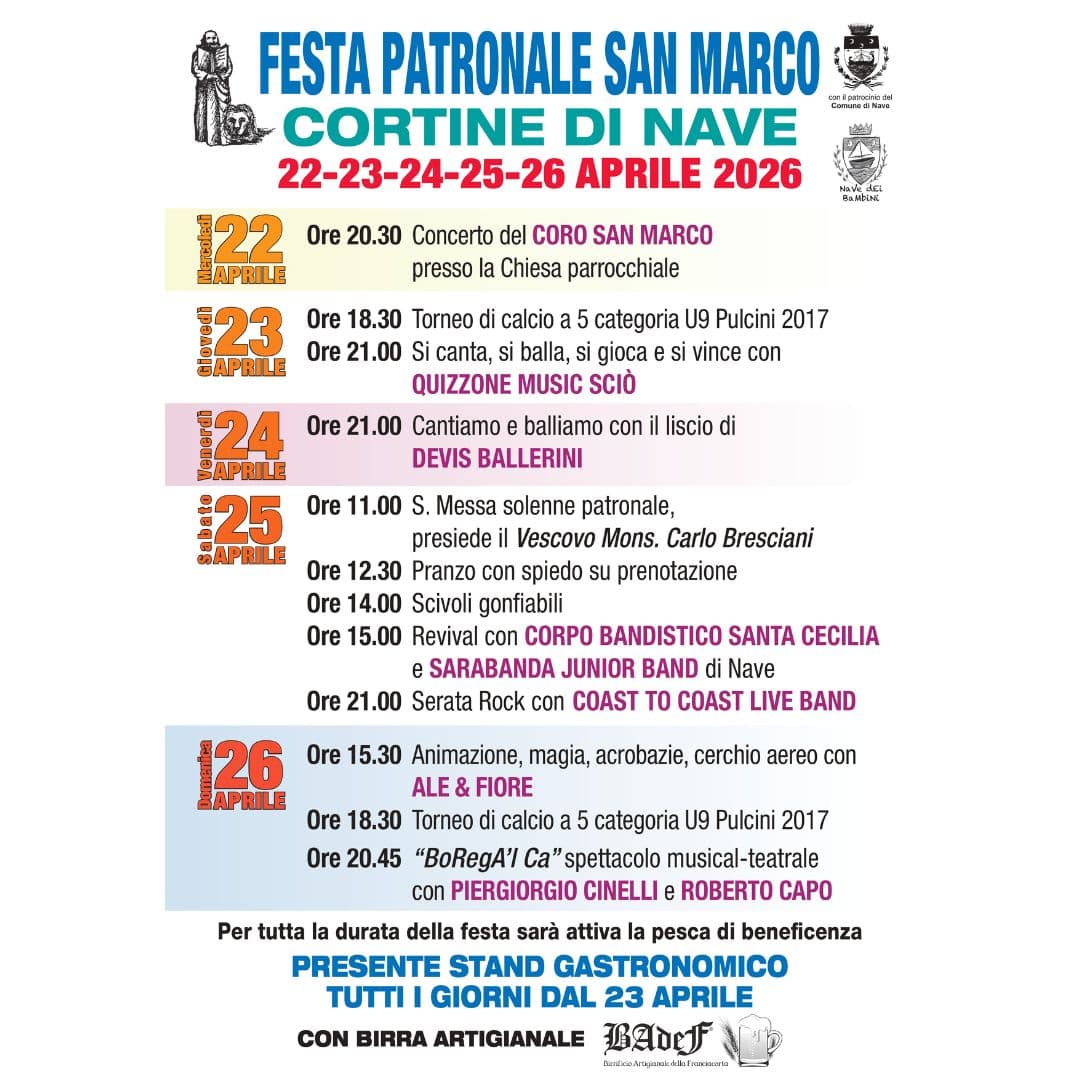 Festa patronale di San Marco a Cortine di Nave: cinque giorni tra