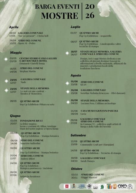 Barga 2026: Castello dell’Arte — calendario delle mostre della stagione